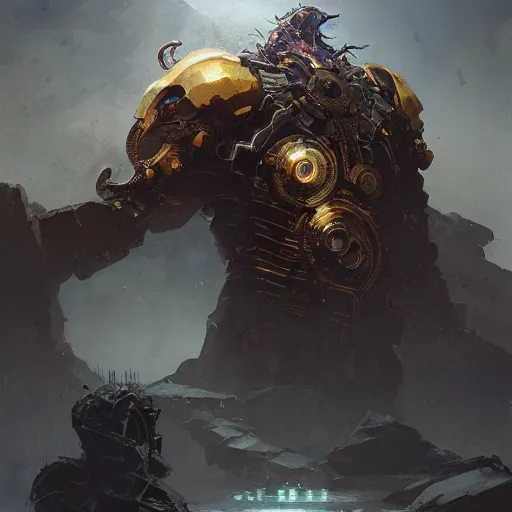 Prompt: mechanical king of quantum, elden ring, by greg rutkowski