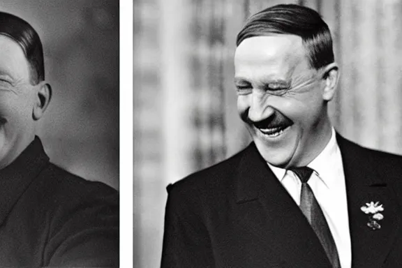 Image similar to “ very very intricate photorealistic photo of hitler and joe biden laughing together, detailed natural lighting, award - winning crisp details ”