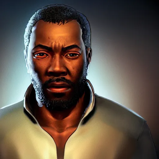 Image similar to portrait art of lee everett from game the walking dead by telltale games, 8 k ultra realistic, lens flare, atmosphere, glow, detailed, intricate, full of colour, led lighting, 4 k, hyperrealistic, focused, extreme details, unreal engine 5, masterpiece