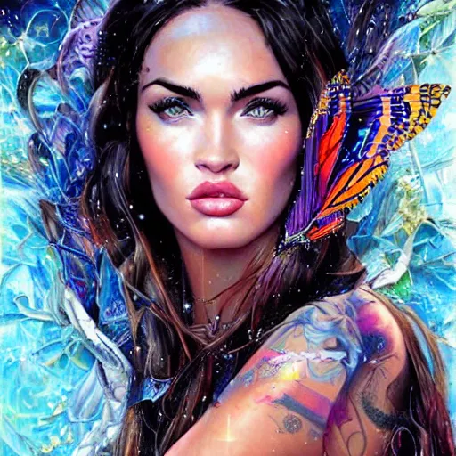 Image similar to Megan Fox Portrait by Lisa Frank, Karol Bak Sandra Chevrier and GMUNK, beautiful digital art