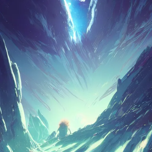 Image similar to concept art of an alien outer space galaxy, open expanse, stars, meteorites, floating debris, beautiful, fantasy, colorful, cinematic lighting, artstation, trending, highly detailed, focus, smooth, by studio ghibli, rossdraws, hirohiko araki, conrad roset, yoshitaka amano