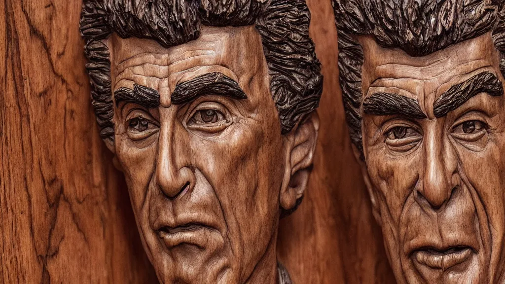 Image similar to a highly detailed, realistic wood carving of Cosmo Kramer, intricate, 8k highly professionally detailed, HDR