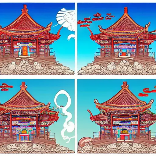 Prompt: ancient Chinese temple under the sea, in cartoon style