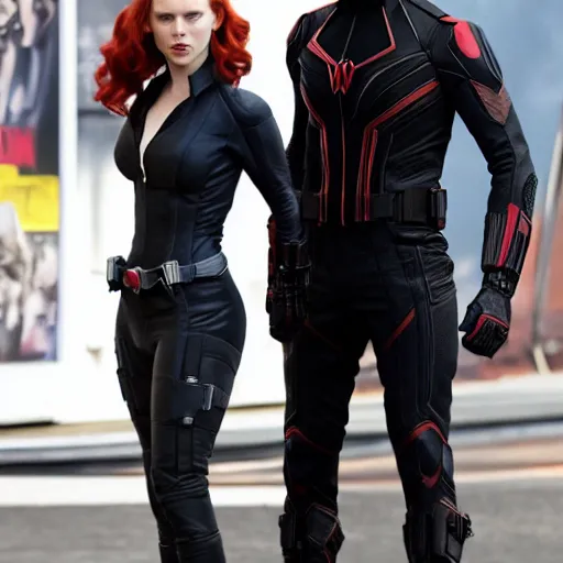 Prompt: benedict cumberbatch as black widow, marvel cinematic universe, making out, photo