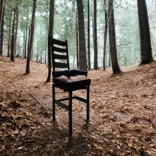 Image similar to a chair on top of the stairs in the forest