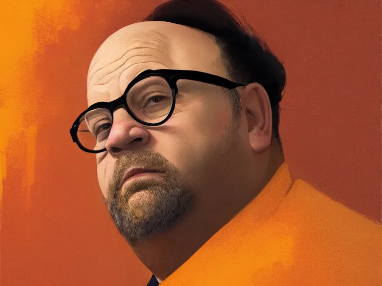 Image similar to a portrait of george costanza deep in thought, rule of thirds, digital painting, warm color scheme, dynamic lighting, octane, by sharandula and alice zhang and greg rutkowski, trending on artstation