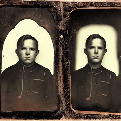 Image similar to tintype photo, two-headed