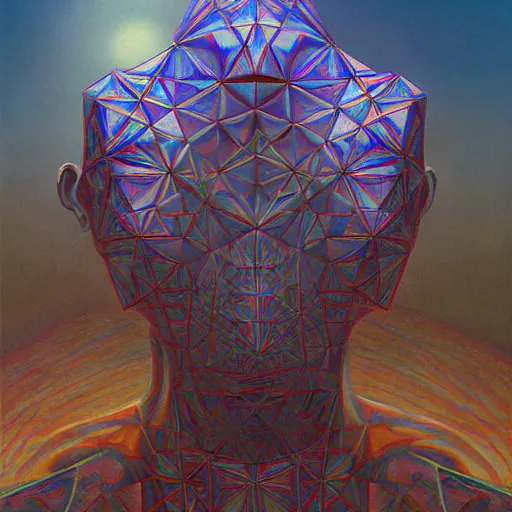 Image similar to fbi agent having psychedelic geometric visions, beksinski, wayne barlowe, very coherent symmetrical artwork, cinematic, hyper realism, high detail, octane render, 8 k