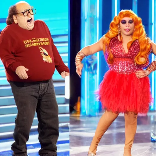 Prompt: danny devito in ru pauls drag race