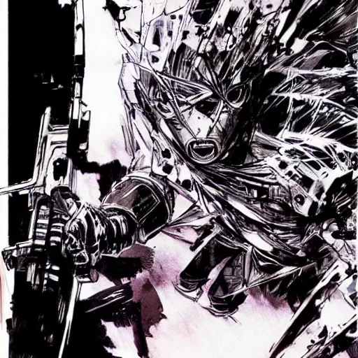 Prompt: Terrified knight, Yoji Shinkawa manga art, style of Ink