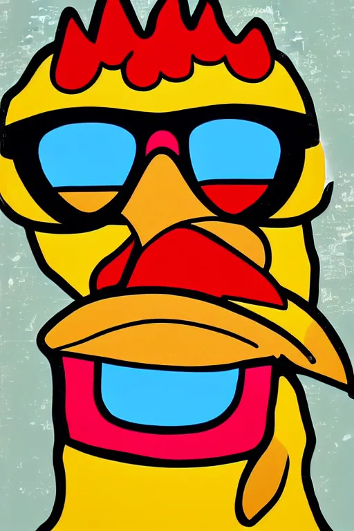 Prompt: a pop art of chicken wearing sunglasses