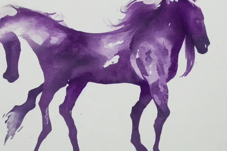 Image similar to beautiful serene horse, healing through motion, minimalistic purpble ink aribrush painting on white background