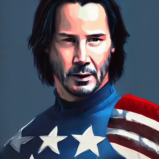 Prompt: Keanu Reeves as Captain America, digital art, artstation