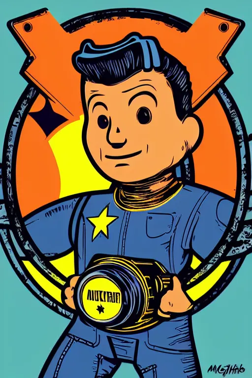 Image similar to fallout 7 6 retro futurist illustration art by butcher billy, sticker, colorful, illustration, highly detailed, simple, smooth and clean vector curves, no jagged lines, vector art, smooth andy warhol style