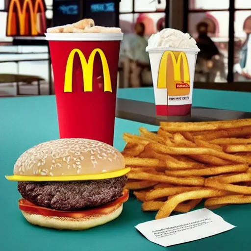 Image similar to a promotional advertisement from McDonald’s introducing the new McTrash, a burger made of trash now sold at McDonald’s