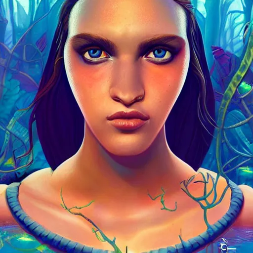 Image similar to lofi underwater amazonian portrait, Pixar style, by Tristan Eaton Stanley Artgerm and Tom Bagshaw.