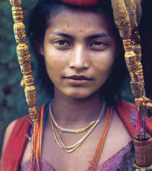 Prompt: vintage_closeup portrait_photo_of_a_stunningly beautiful_nepalese_woman with amazing shiny eyes, 19th century, hyper detailed by Annie Leibovitz and Steve McCurry