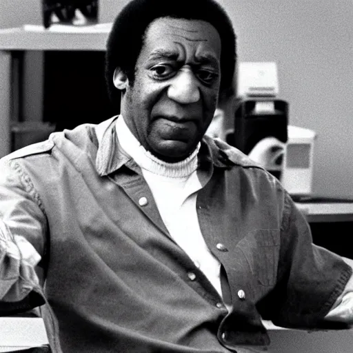 Prompt: bill cosby working at a sears in the 1 9 7 0 s, movie still