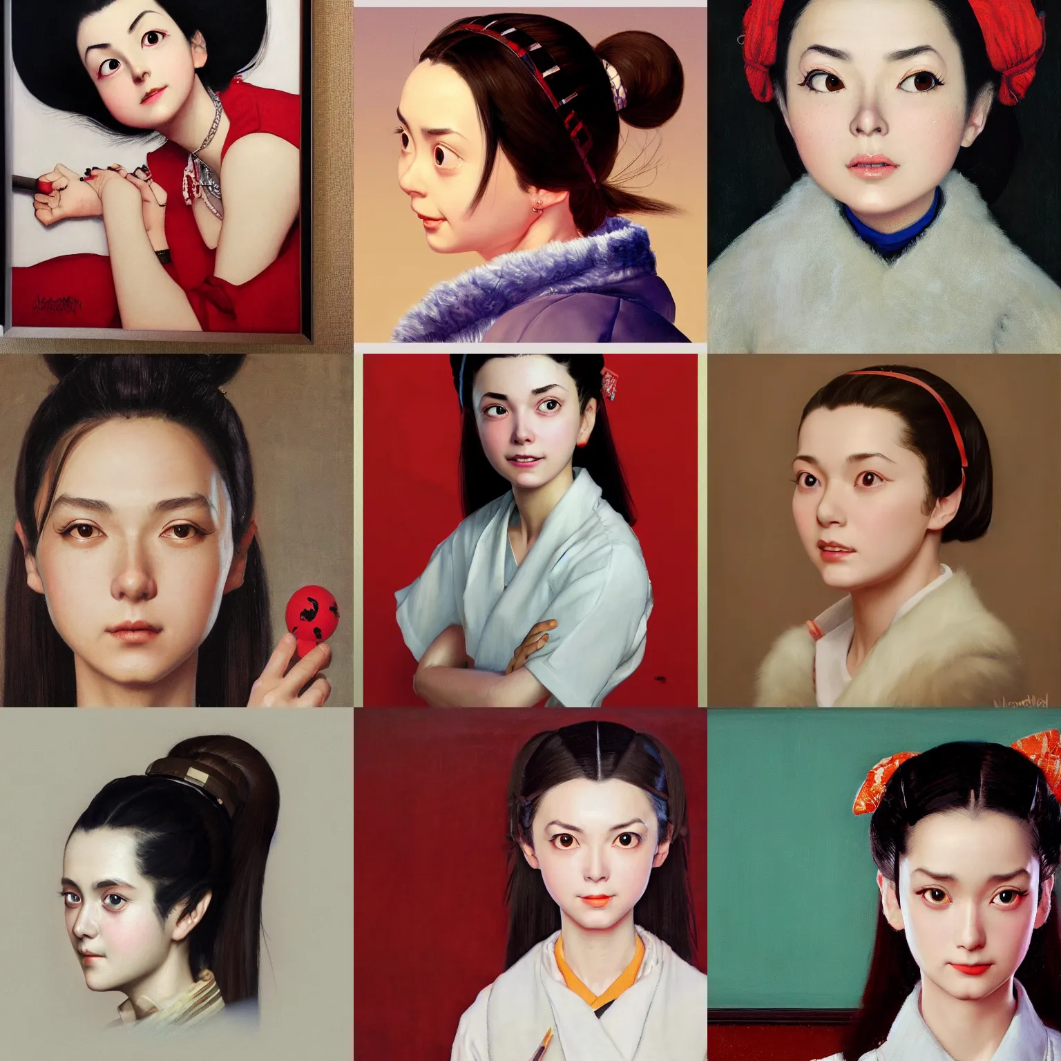 Prompt: a masterpiece portrait painting of nezuko kamad, by norman rockwell, 4 k, 8 k, ultra realistic, hyperrealistic, extreme details, unreal engine 5