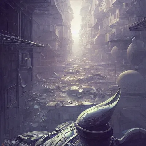 Image similar to It’s crowded streets of Russian sleeping quarters on the Moon city, Norilsk, sci-fi, fantasy, intricate, very very beautiful, elegant, highly detailed composition, digital painting, artstation, concept art, smooth, sharp focus, illustration, art by artgerm and greg rutkowski and alphonse mucha