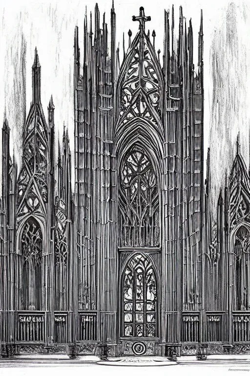 Image similar to a gothic pipe organ, graphic novel style by alan lee and john howe