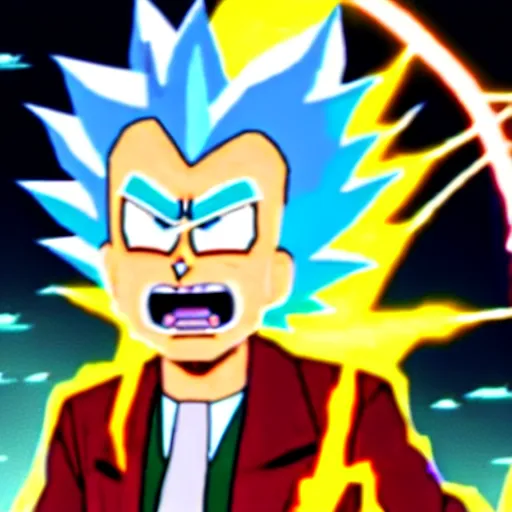 Image similar to rick sanchez of rick & morty going super saiyan