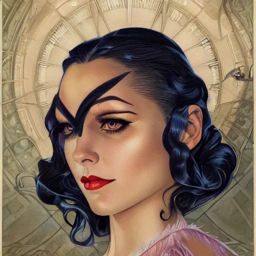 Image similar to a streamline moderne, art nouveau, multi - ethnic and multi - racial portrait in the style of charlie bowater, and in the style of donato giancola, and in the style of charles dulac. very large, clear, expressive, intelligent eyes. symmetrical, centered, ultrasharp focus, dramatic lighting, photorealistic digital painting, intricate ultra detailed background.