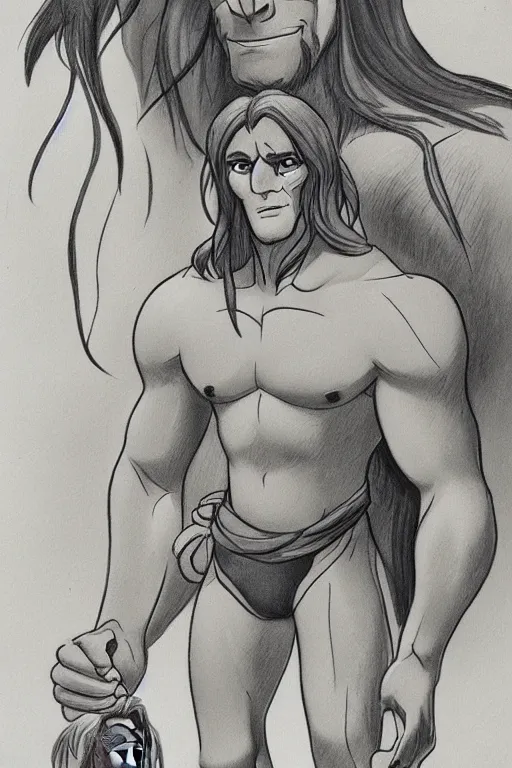 Prompt: disney's tarzan, solo portrait, very detailed, traditional animation 🖌🎥