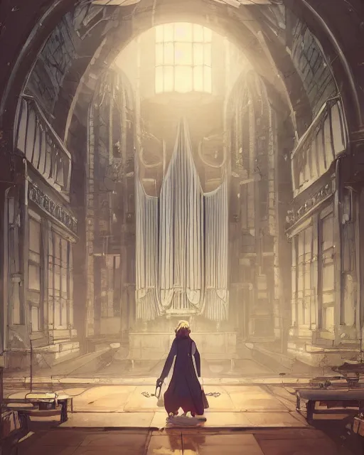 Image similar to pipe organ ghost, scenic full shot, ambient lighting, detailed face, by makoto shinkai, stanley artgerm lau, wlop, rossdraws, no people