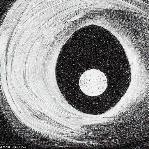 Image similar to sketch of an omnipotent figure inside a void creating new worlds in the shape of white glowing spheres, astonishing detail