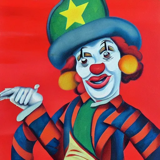 Image similar to clown, communist, soviet propaganda painting