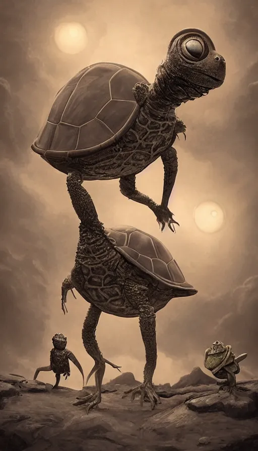 Prompt: a strange bird turtle lizard giraffe rik mayal chimera creature waiting for the bus with other monsters, on an alien planet, platonic forms, in the style of shaun tan, sam shearon, dr seuss, leng jun, close up, glossy, beautiful, fantastic, wonderful, science fiction, dramatic lighting, high contrast, fractal background, 3 d sculpture 8 k octane render