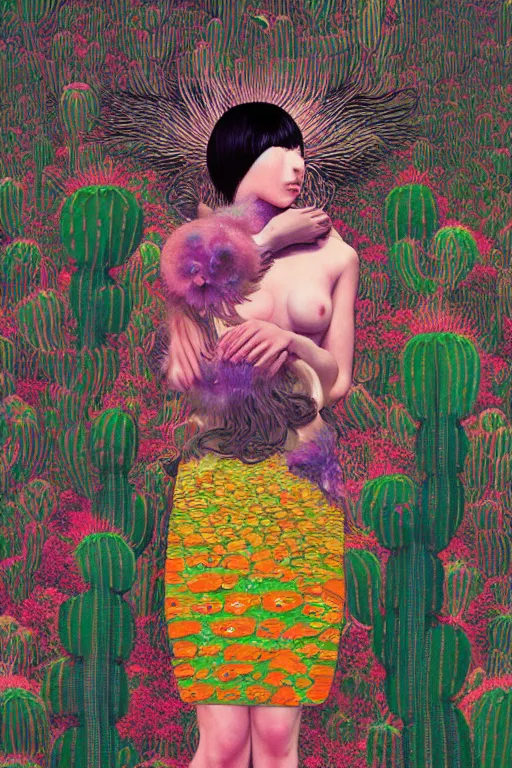 Image similar to creature animal sushi cristal very big eye roots cactus elemental flush of force nature micro world fluo fishscale, illustration, art by ilya kuvshinov and gustav klimt