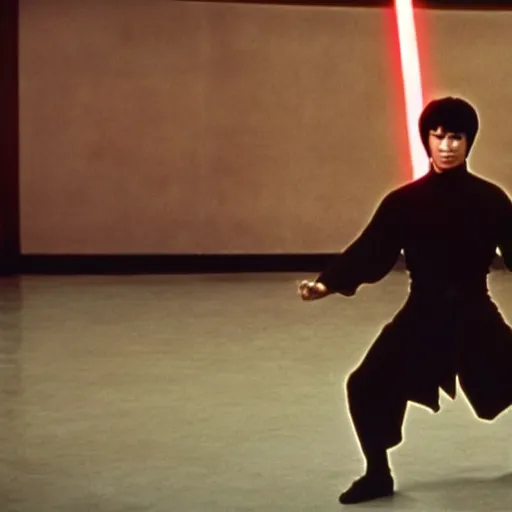 Image similar to bruce lee as a jedi in star wars episode 3, 8k resolution, full HD, cinematic lighting, award winning, anatomically correct