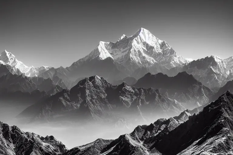 Image similar to amazing landscape photo of Himalayas by Ansel Adams, beautiful, dramatic lighting