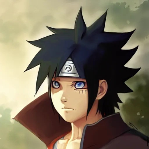 Image similar to the child of naruto and sasuke at age 16. by Greg Rutkowski and by Henry Justice Ford and by Steve Henderson.