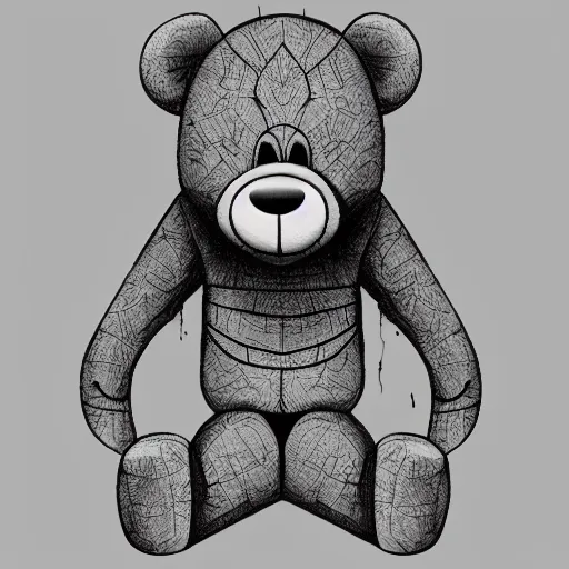 Prompt: grunge cartoon sketch of a teddy bear by - beeple , loony toons style, creepy themed, detailed, elegant, intricate