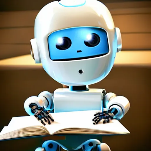 Prompt: very cute robot writer, pixar style, cinematic lighting, award winning photography