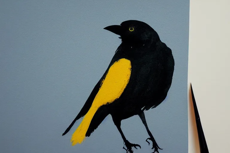 Image similar to beautiful smart crow using a hook, minimalistic golden ink aribrush painting on white background