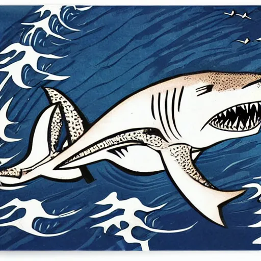 Image similar to friendly shark by hokusai