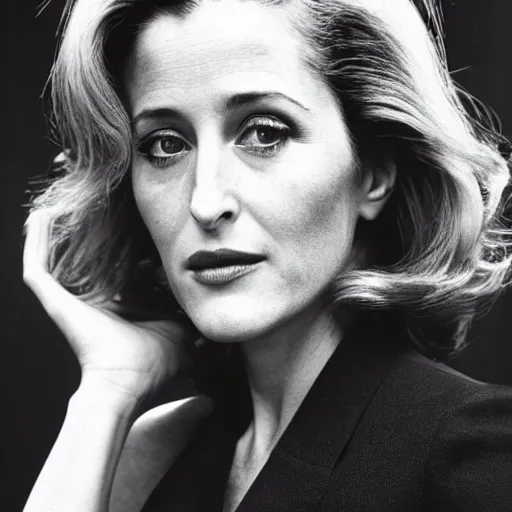 Image similar to photo of a gorgeous 40-year-old Gillian Anderson with a 1970s hairstyle by Mario Testino, detailed, head shot, award winning, Sony a7R -
