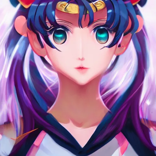 Image similar to Sailor Moon art Portrait, trending on artstation, drawn by WLOP