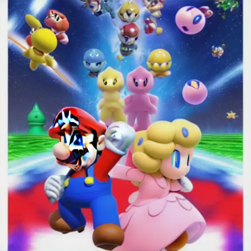 Image similar to super mario brothers and kirby super star ultra movie poster with pokemon super smash bros and princess peach star wars theme pokemon style detailed and accurate eyes