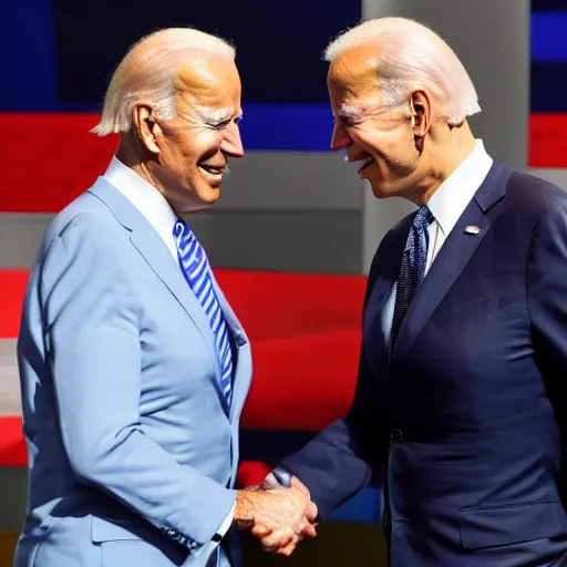 Prompt: joe biden sniffing a pile of hair while shaking hands with nobody - n 9