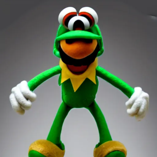 Prompt: A full body still of Luigi as a muppet, photo real, photographic, photograph, artstation, trending, award winning, epic lighting, featured