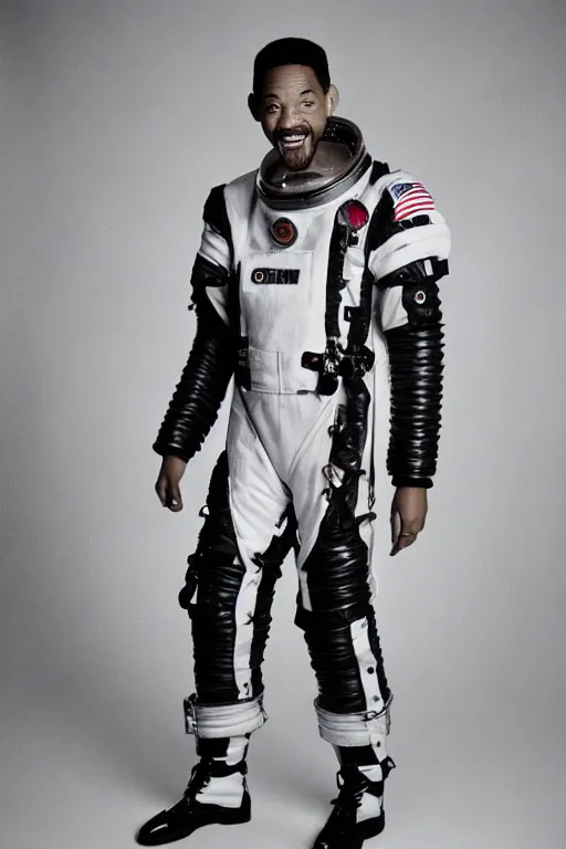 Image similar to full - length portrait of will smith in a space suit, fashion studio lightning, 3 5 mm