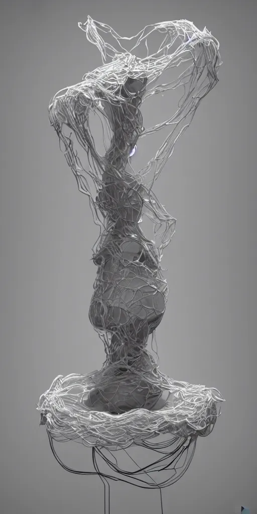 Image similar to 3 d render of a shibari crystal sculpture, chrometype, raytraced, volumetric lightning, 8 k, by zhelong xu, ouchh