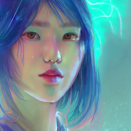a digital painting of hyoni kang in the rain with blue | Stable ...