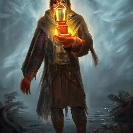 Image similar to a half - length portrait painting of post - apocalyptic moth character wearing a cloak and holding a lantern, dark, character art, epic dramatic fantasy digital art