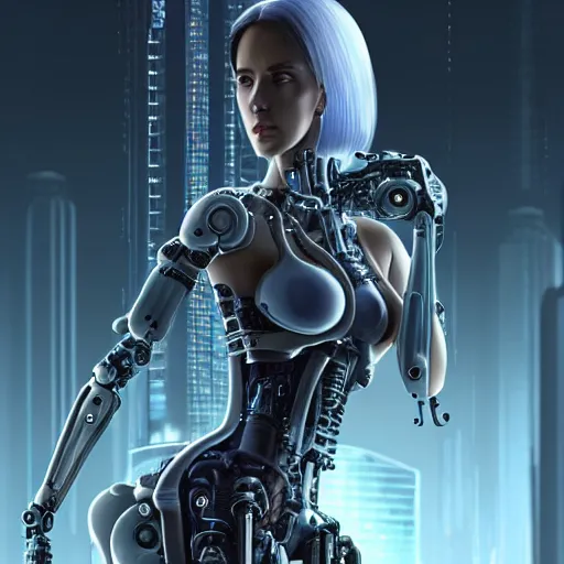 Image similar to Perfectly-Centered Full-body-Portrait of a Mechanical Cyberpunk Female Android, intricate, elegant, super highly detailed, professional digital painting, artstation, concept art, smooth, sharp focus, no blur, no dof, extreme illustration, Unreal Engine 5, Photorealism, HD quality, 8k resolution, cinema 4d, 3D, beautiful, cinematic, art by artgerm and greg rutkowski and alphonse mucha and loish and WLOP